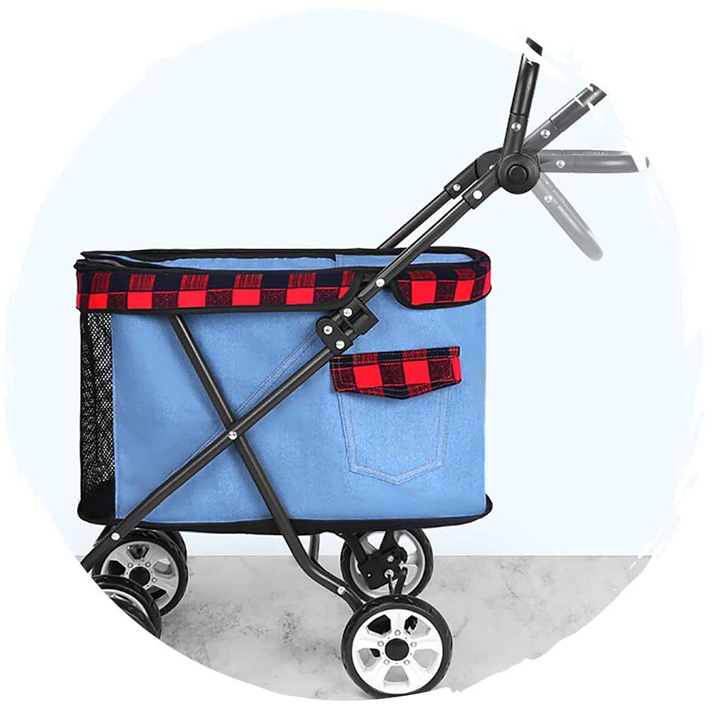 DODOPET 迷你四輪牛仔布摺疊狗狗手推車 (寵物承重：12kg)-狗-毛孩物語Pets Thing｜香港寵物貓狗用品專門店：IATA寵物飛機籠、寵物手推車、貓爬架貓樹