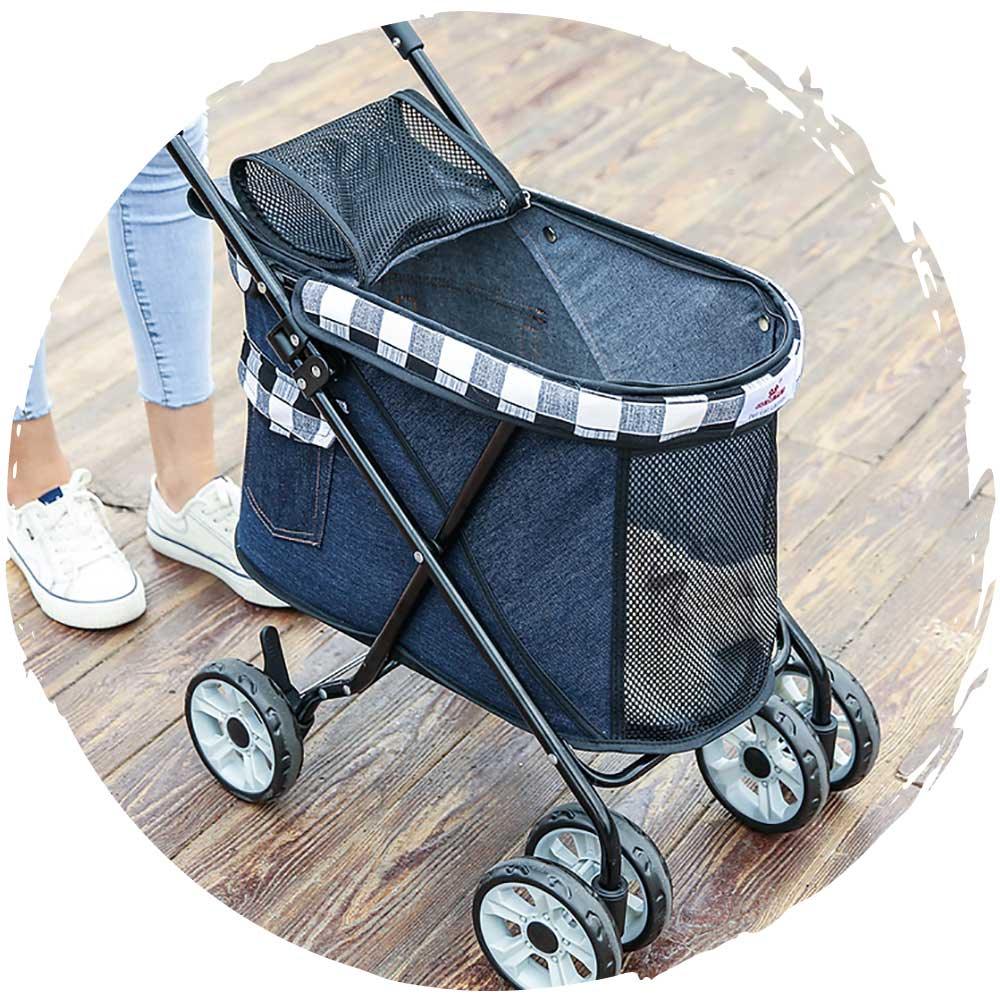 DODOPET 迷你四輪牛仔布摺疊狗狗手推車 (寵物承重：12kg)-狗-毛孩物語Pets Thing｜香港寵物貓狗用品專門店：IATA寵物飛機籠、寵物手推車、貓爬架貓樹
