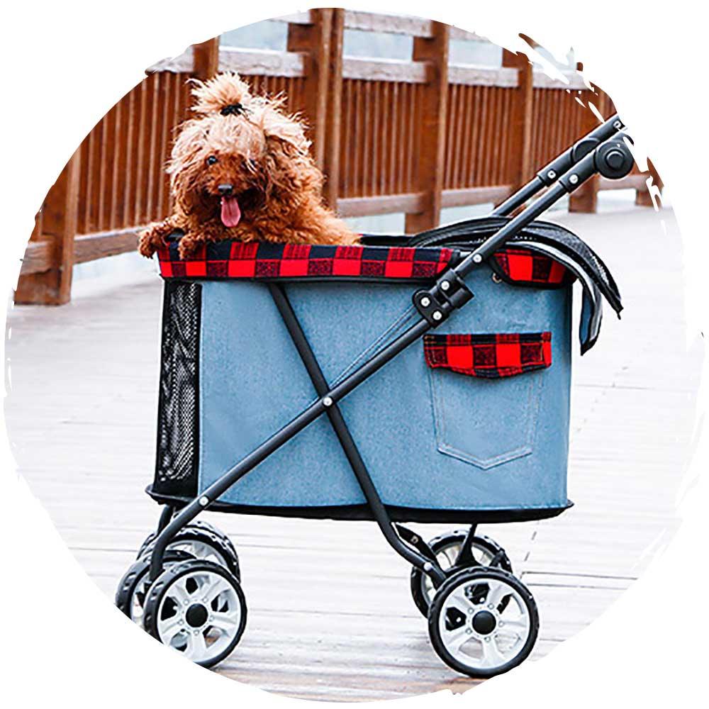 DODOPET 迷你四輪牛仔布摺疊狗狗手推車 (寵物承重：12kg)-狗-毛孩物語Pets Thing｜香港寵物貓狗用品專門店：IATA寵物飛機籠、寵物手推車、貓爬架貓樹