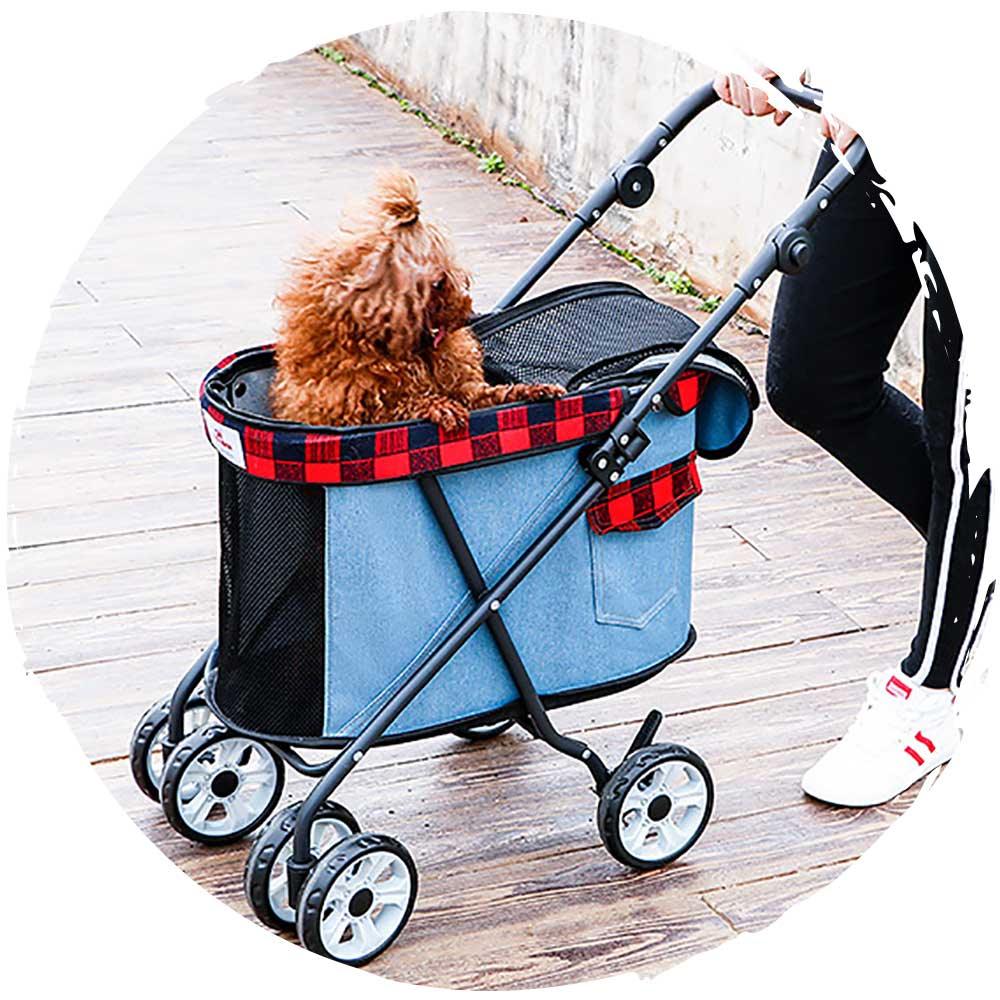 DODOPET 迷你四輪牛仔布摺疊狗狗手推車 (寵物承重：12kg)-狗-毛孩物語Pets Thing｜香港寵物貓狗用品專門店：IATA寵物飛機籠、寵物手推車、貓爬架貓樹